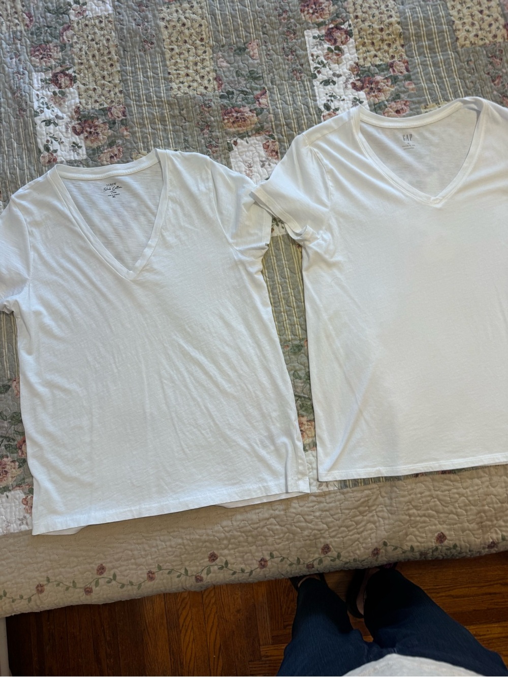 Lot of 2 White Tees, J Crew and Gsp White V-Neck Short Sleeve Tees